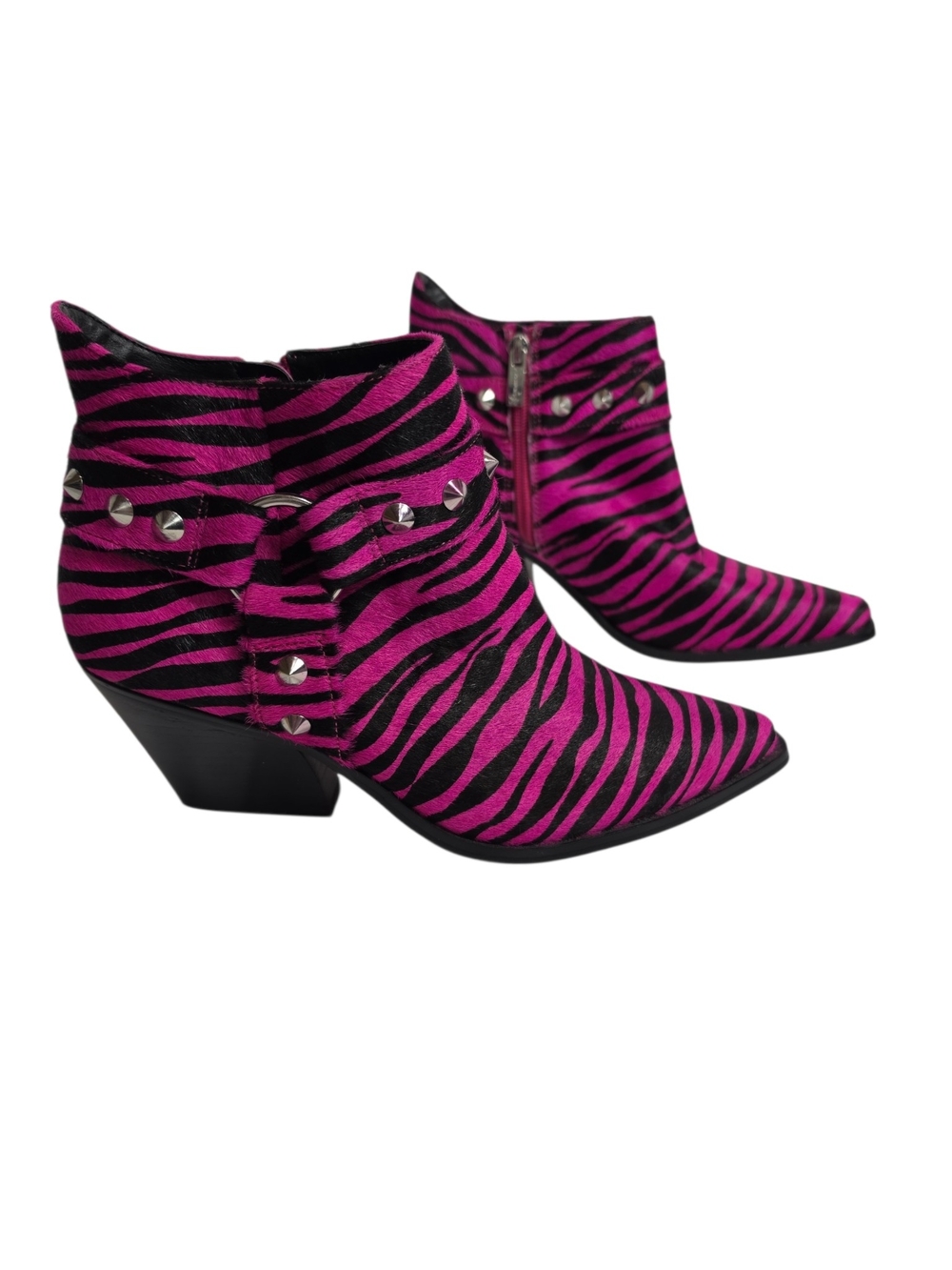 Jessica Simpson Hot Pink and Black Zebra-Print Studded Ankle‎ Boots